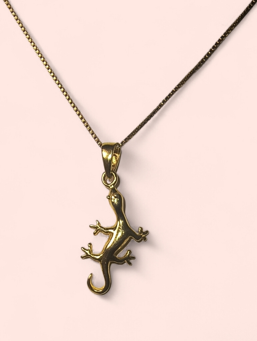 Gold Vermeil Over Sterling Silver Small Gecko Pendant Necklace Like New